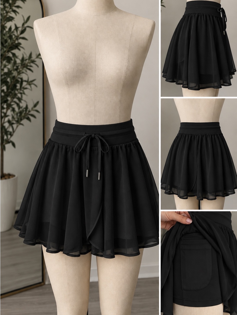 Halara Layered Mini Skirt with Drawstring Waist built in shirts